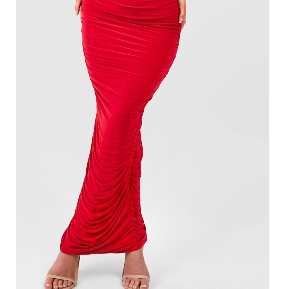 Boohoo Ruched Slinky Maxi Skirt - NWT - Size 6 - Picture 5 of 9